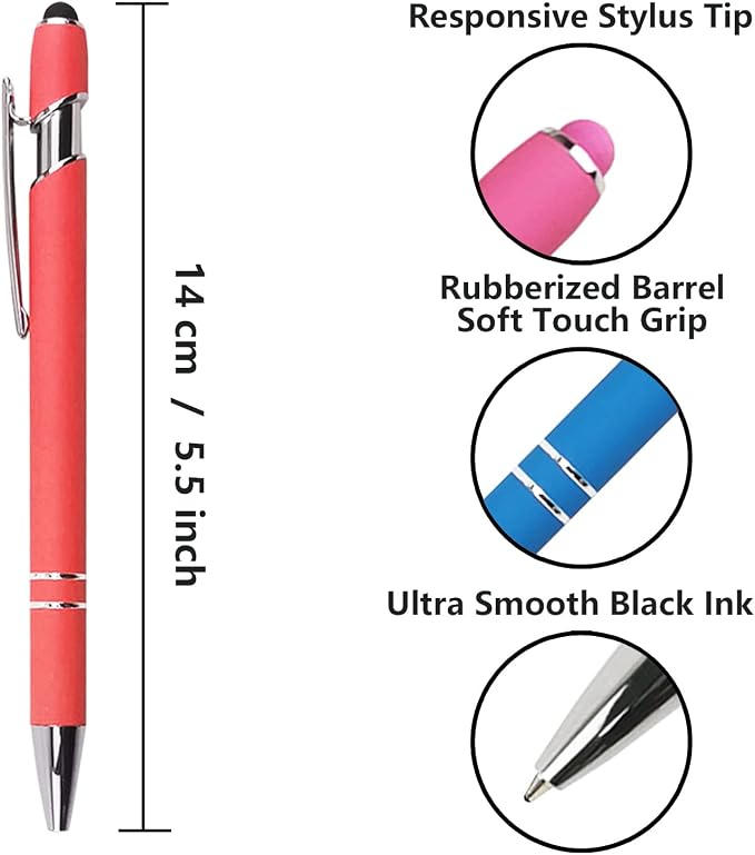Oddmoal Ballpoint Pen with Stylus Tip, Soft Touch Click Metal Pen, 1.0mm Medium