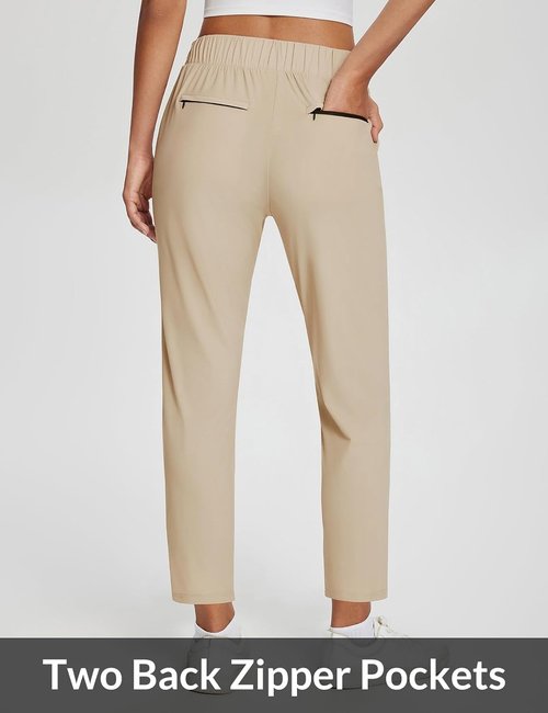 Baleaf Women's Travel Pants - Lightweight Stretch with Zipper Pockets | Petite Ankle Design for Business Casual