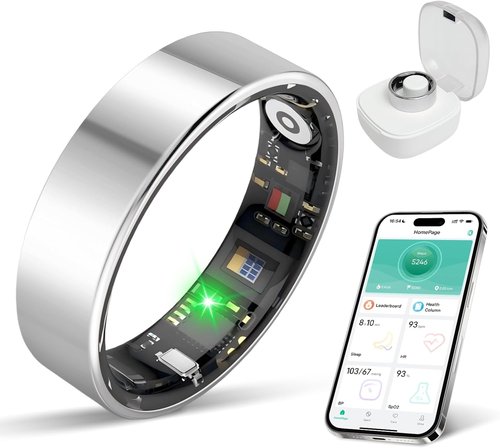 BIEMHA Smart Ring - Health Tracker with Sleep & Exercise Monitoring | IP68 Water Resistant, Silver, Size 9