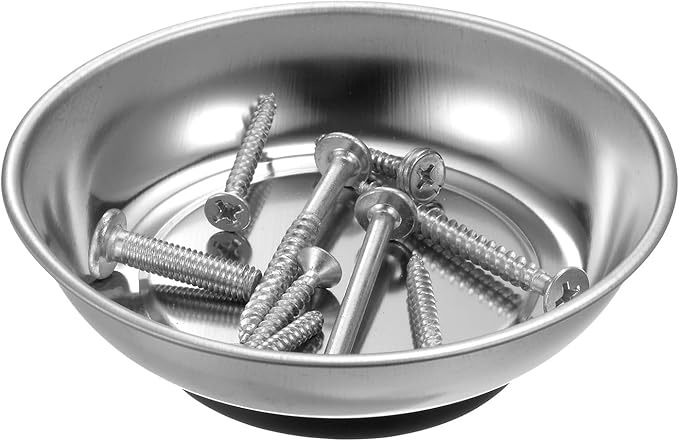 HARFINGTON Round Magnetic Tray 4" x 1.26" Stainless Steel Magnet Tool Tray Parts Holder for Socket Screw Nuts Bolts Pin Washers Metal Parts