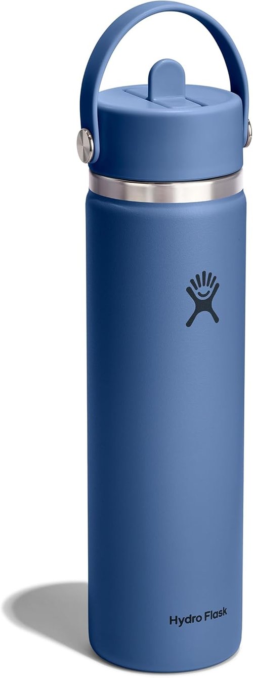 Hydro Flask Water Bottle - Insulated Stainless Steel - 24 Oz Harbor Blue, Wide Straw Lid, Leakproof