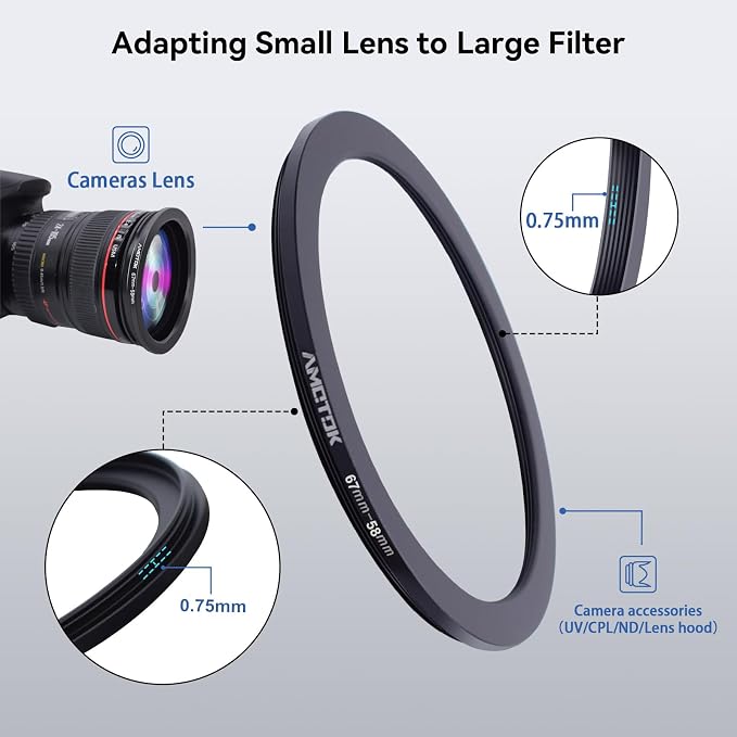 67mm Lens to 58mm Camera Lens Adapter, 67mm-58mm Filter Step-Down Ring