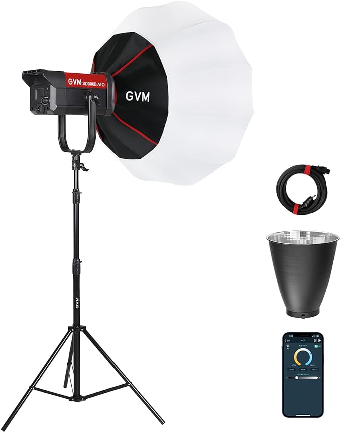 GVM 300W Video Light Kit with Lantern Softbox, SD300B AIO Photography Light