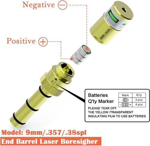 Bayattoo Laser Boresighter - Accurate End Barrel Sight for 9mm/.38/.22/.223/5.56/.357Mag/.380acp/.17hmr/.177cal/10mm/cal.40S&W