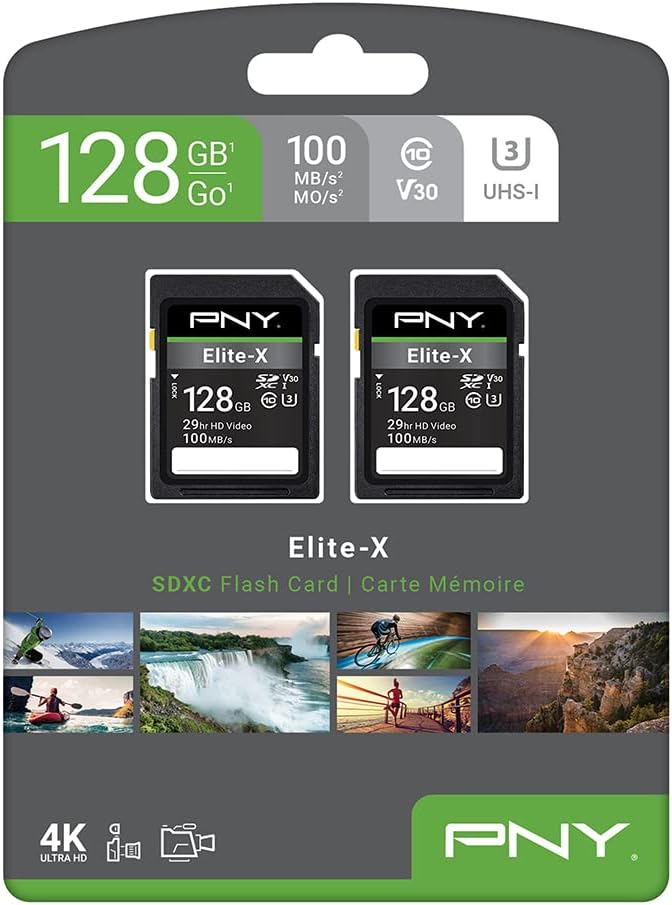 PNY 128GB Elite-X Class 10 U3 V30 SDXC Flash Memory Card