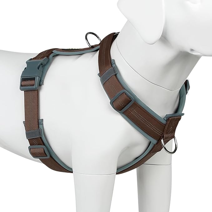 Plutus Pet No Pull Dog Harness, Adjustable Nylon Harness with Soft Padding, Reflective and Heavy Duty Dog Harness for Small, Medium, Large Dogs(Chocolate, M)
