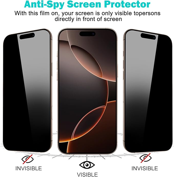 PEHAEL 3+3 Pack for iPhone 16 Pro Max Privacy Screen Protector