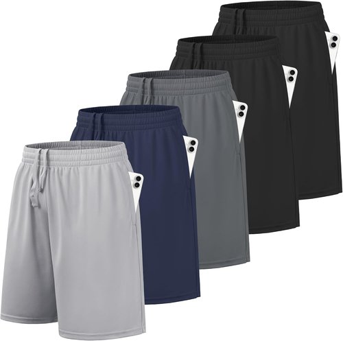 BALENNZ Boy's Athletic Shorts - 5-Pack Quick Dry Performance Basketball Shorts with Pockets
