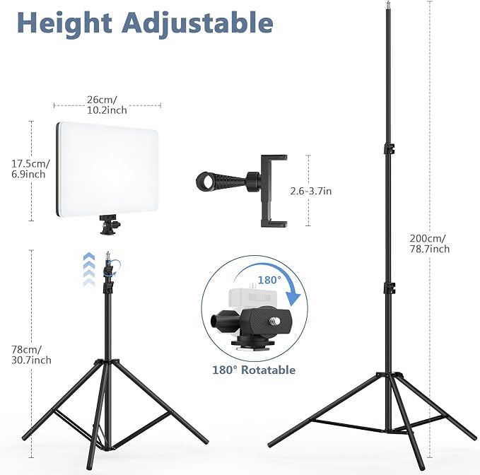 2 Pack Led Video Light Kit, 4000mAh Rechargeable Lithium Battery, Light Panel