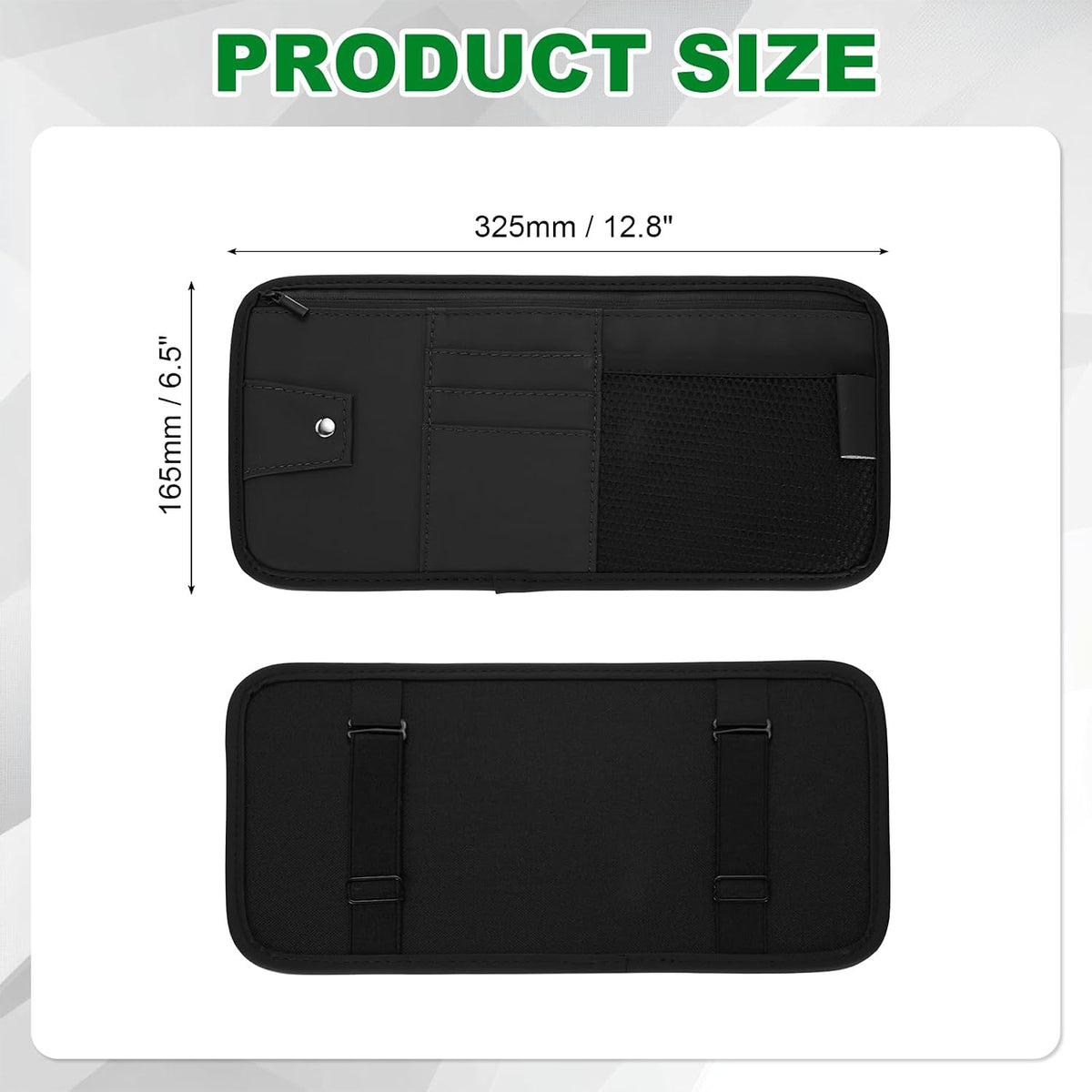 PATIKIL 1Pcs Car Sun Visor Organizer, 12.8 x 6.5 Inch PU Leather Vehicle Storage Pouch Holder for Sunglasses Card Pen Driver License Car Accessories, Black