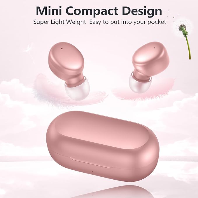 MOZOTER Mini Wireless Earbuds Bluetooth 5.3 in Ear Headphones Headsets | Light Weight,60Hrs Playtime Ear Buds with Charging Case,Smart Touch Control,Premium Sound with Deep Bass for Sport-Pink