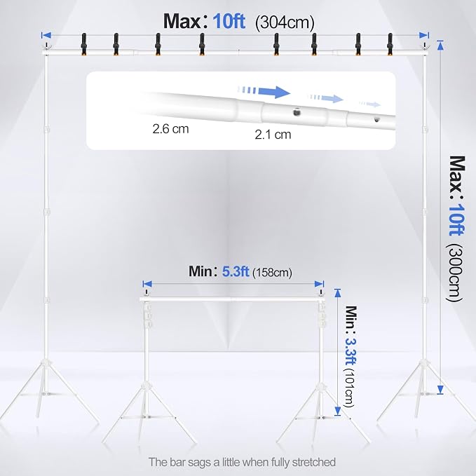 EMART Backdrop Stand 10x10ft Photo Studio Adjustable Background Stand Support