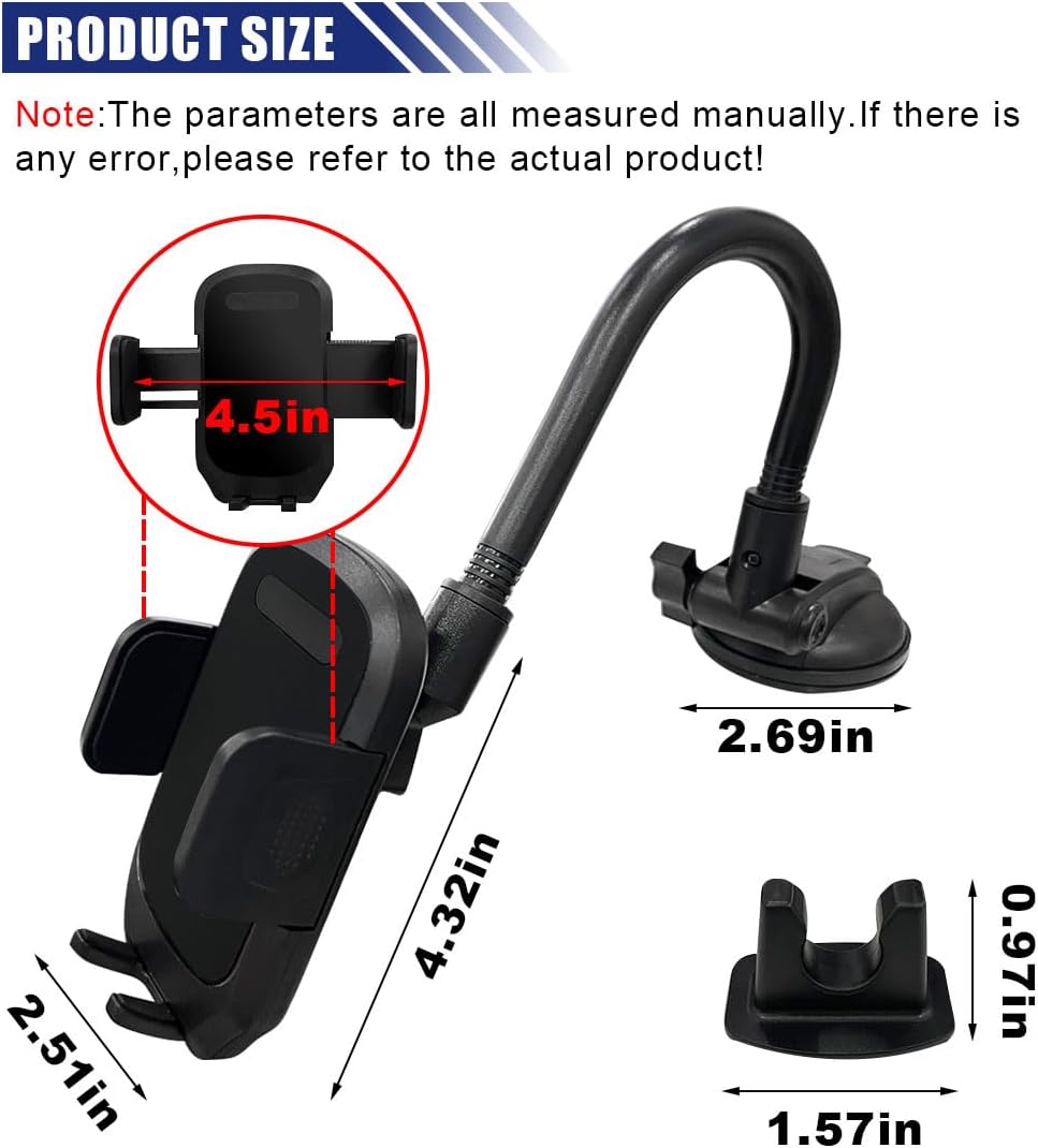 LAINLOY Car Phone Holder Mount, 12 Inch Gooseneck Long Arm Cell Phone Holder, Windshield Window, Dashboard Anti-Shake Handsfree Stand with Strong Suction Cup, Fit for Most iPhone (L005L)