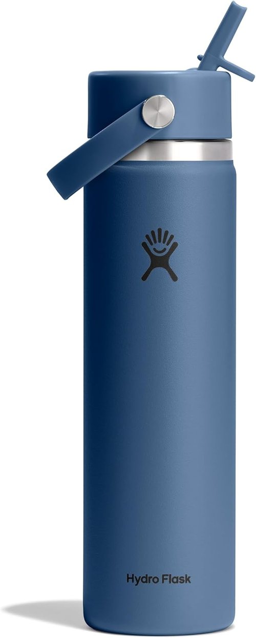 Hydro Flask Water Bottle - Insulated Stainless Steel - 24 Oz Harbor Blue, Wide Straw Lid, Leakproof