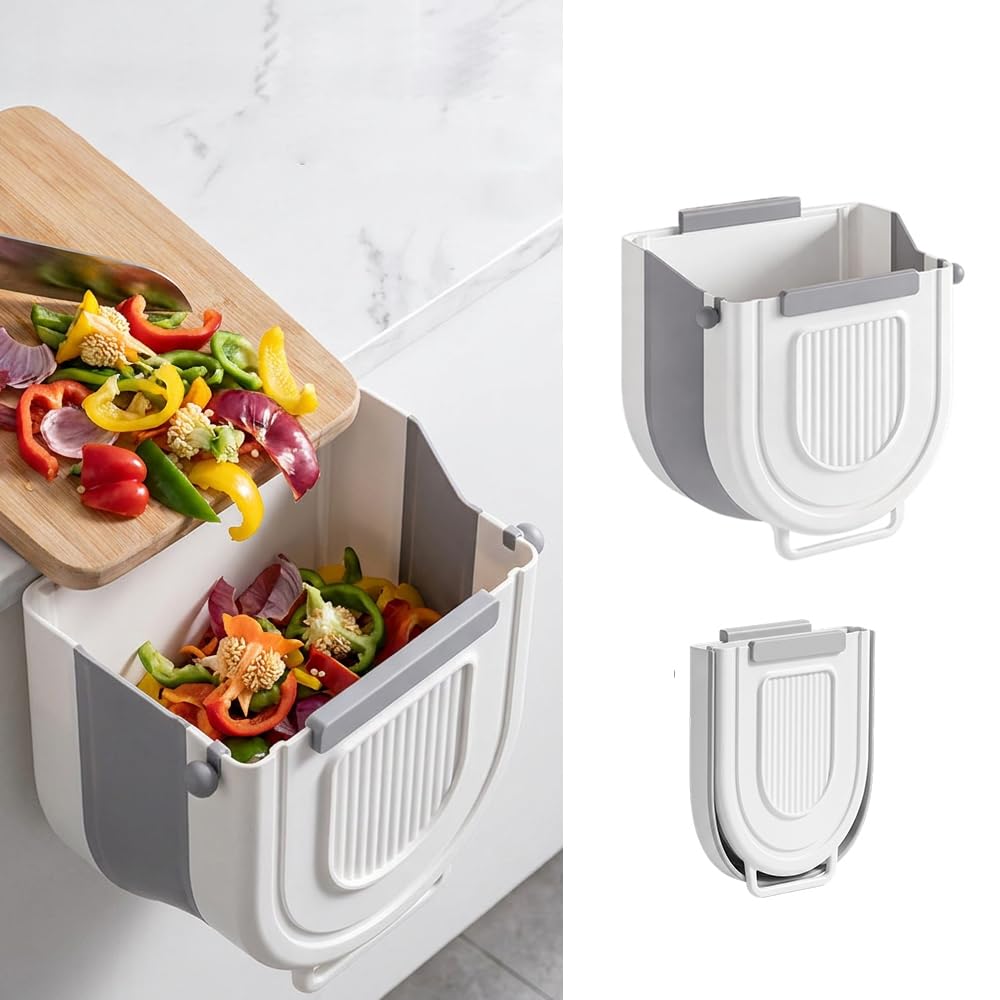 Multipurpose Hanging Collapsible Trash Can，Gray：9.6*9.4*6.3 in-2.64Gal