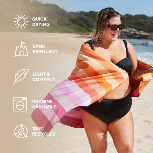 Dock & Bay Quick Drying Towel - Compact & Lightweight Sports Towel - 100% Recycled - Extra Large Miami Sorbet (200x90cm)