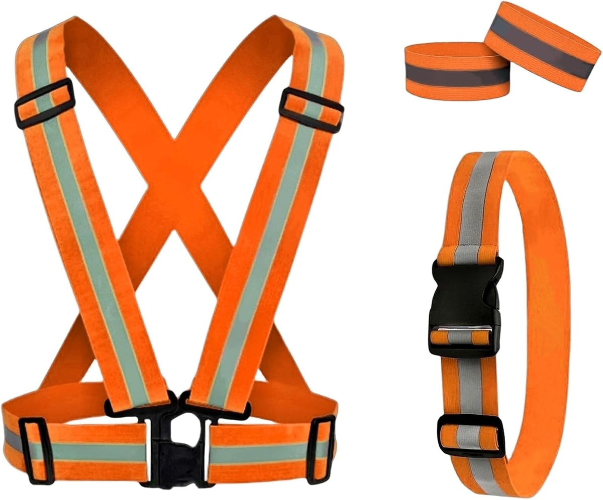 Reflective Running Gear - High Visibility Reflective Vest, Armband & Belt Set for Night Safety | Unisex