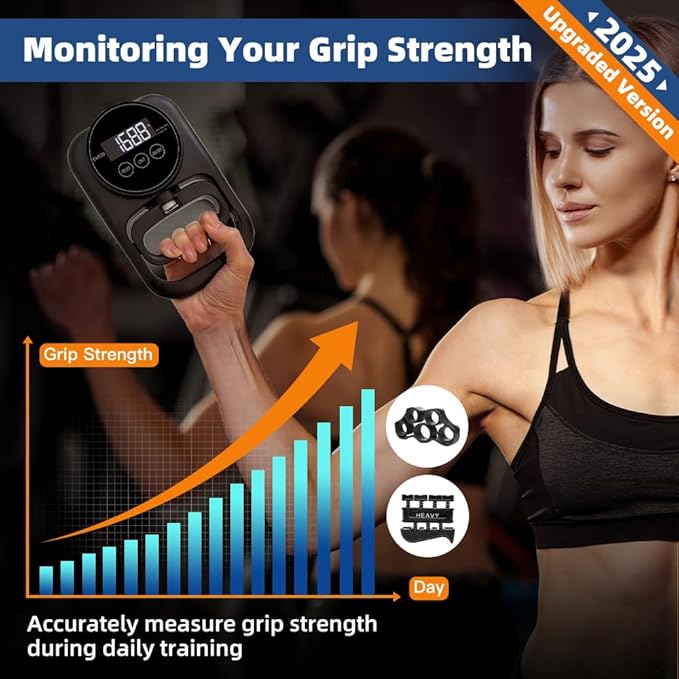 Grip Strength Tester Hand Gripper - Grip Strength Trainer Hand Dynamometer Handheld Meter LED Display Comfortable 265 Lbs / 120 Kgs Finger Strengthener for Sports Home School Gym Use