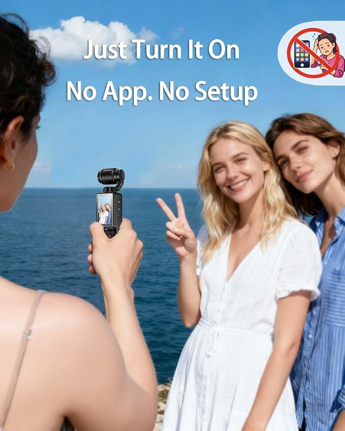 Vlogging Camera with 180° Rotating Lens, Pocket Camera with Audio & Video