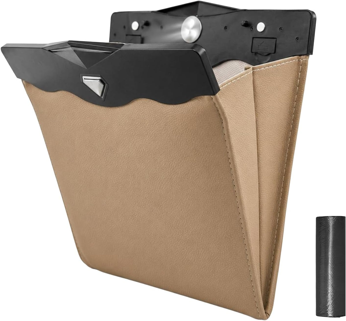 LED Car Trash Can, Leather Garbage Bin (Black)