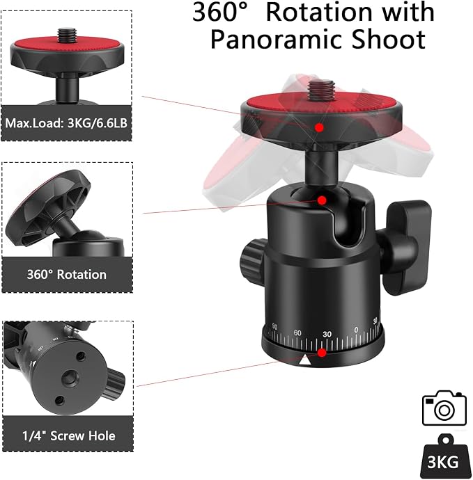 Universal 1/4" Swivel Mini Ball Head Screw Tripod Mount