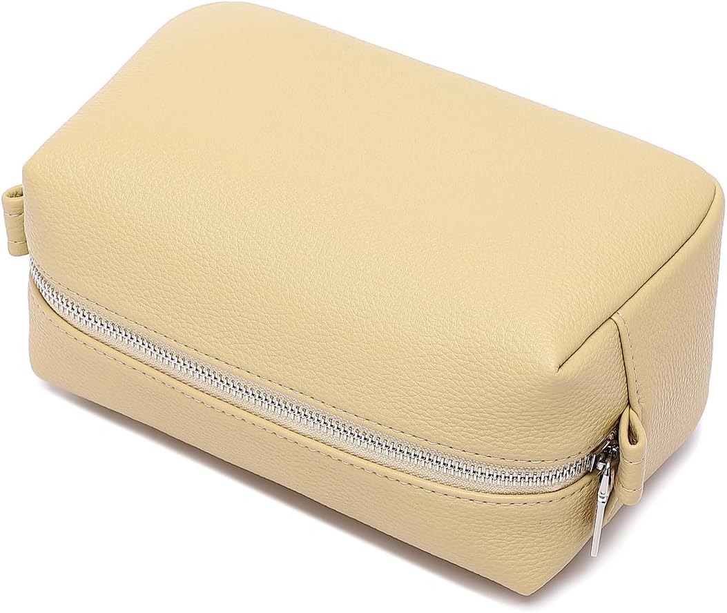 Travel Makeup Bag, Ring Clasp Wristlet Organizer (Almond Yellow)