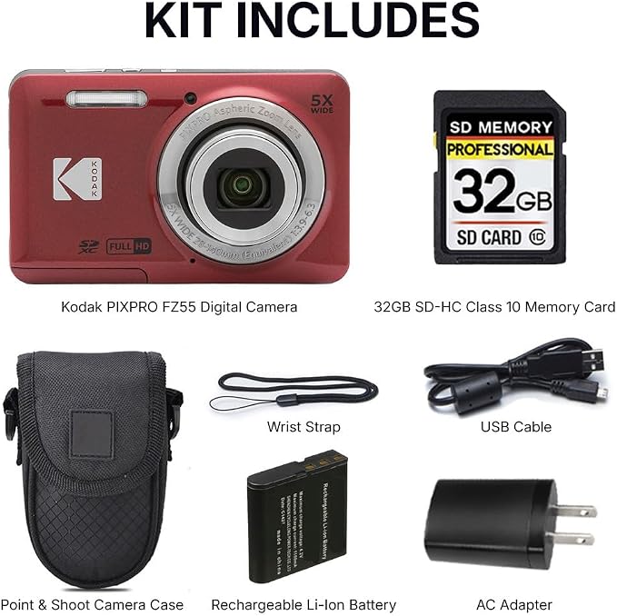 Kodak PIXPRO FZ55 Digital Camera, 16MP Compact Point & Shoot, 5X Optical Zoom