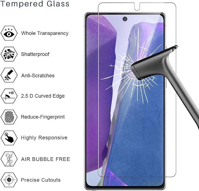 TOCOL 4 Pack fit for Samsung Galaxy Note 20 5G- 2 Pack Tempered Glass Screen