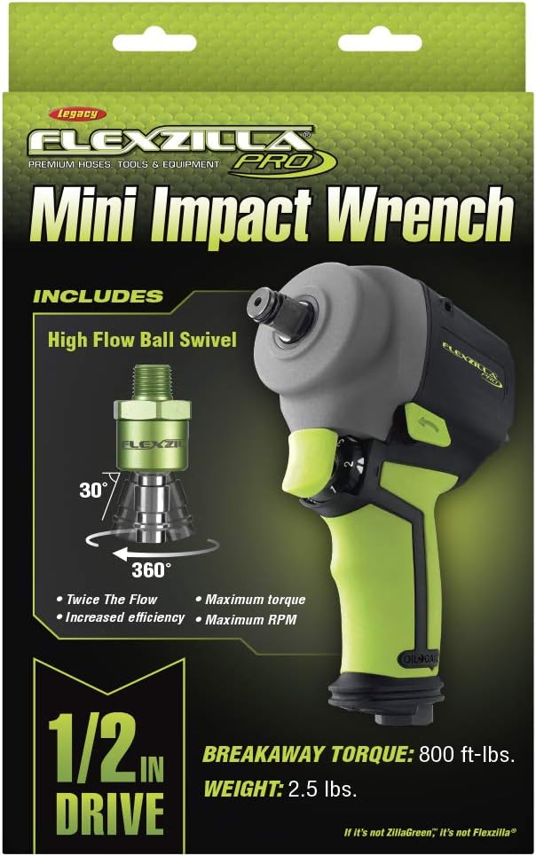 Flexzilla Pro Mini Impact Wrench, 1/2" Drive, with High Flow Ball Swivel Plug - AT1475FZ