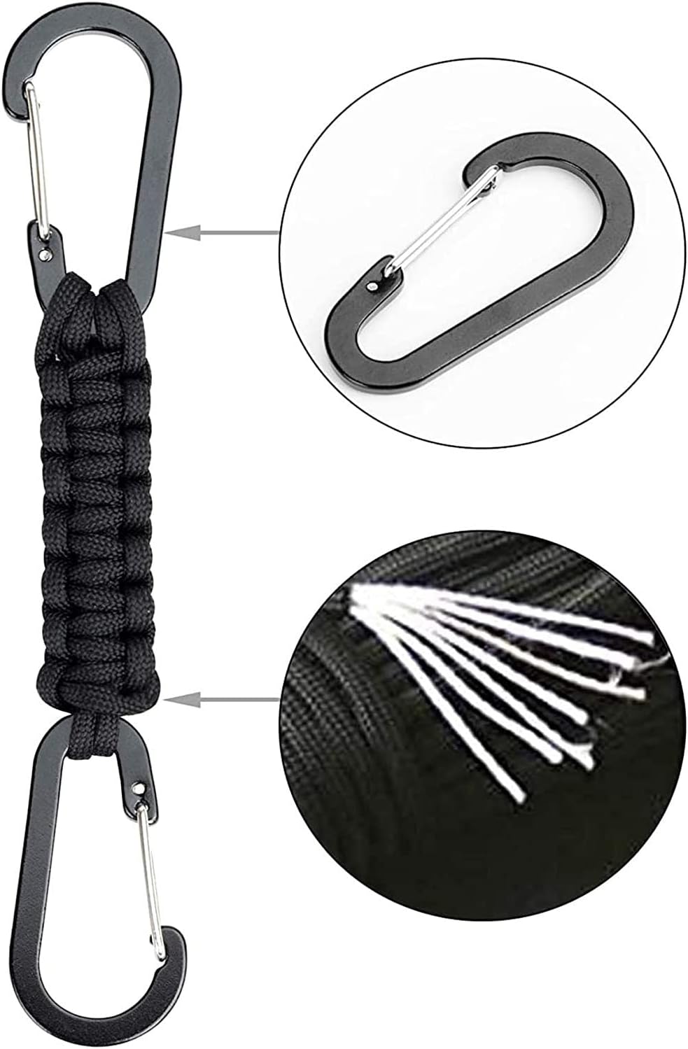 BRAVESHINE Paracord Keychain Carabiner Clip, D Ring Lanyard Hanger Stroller Hook for Water Bottle, Key, Backpacks, Men, Women