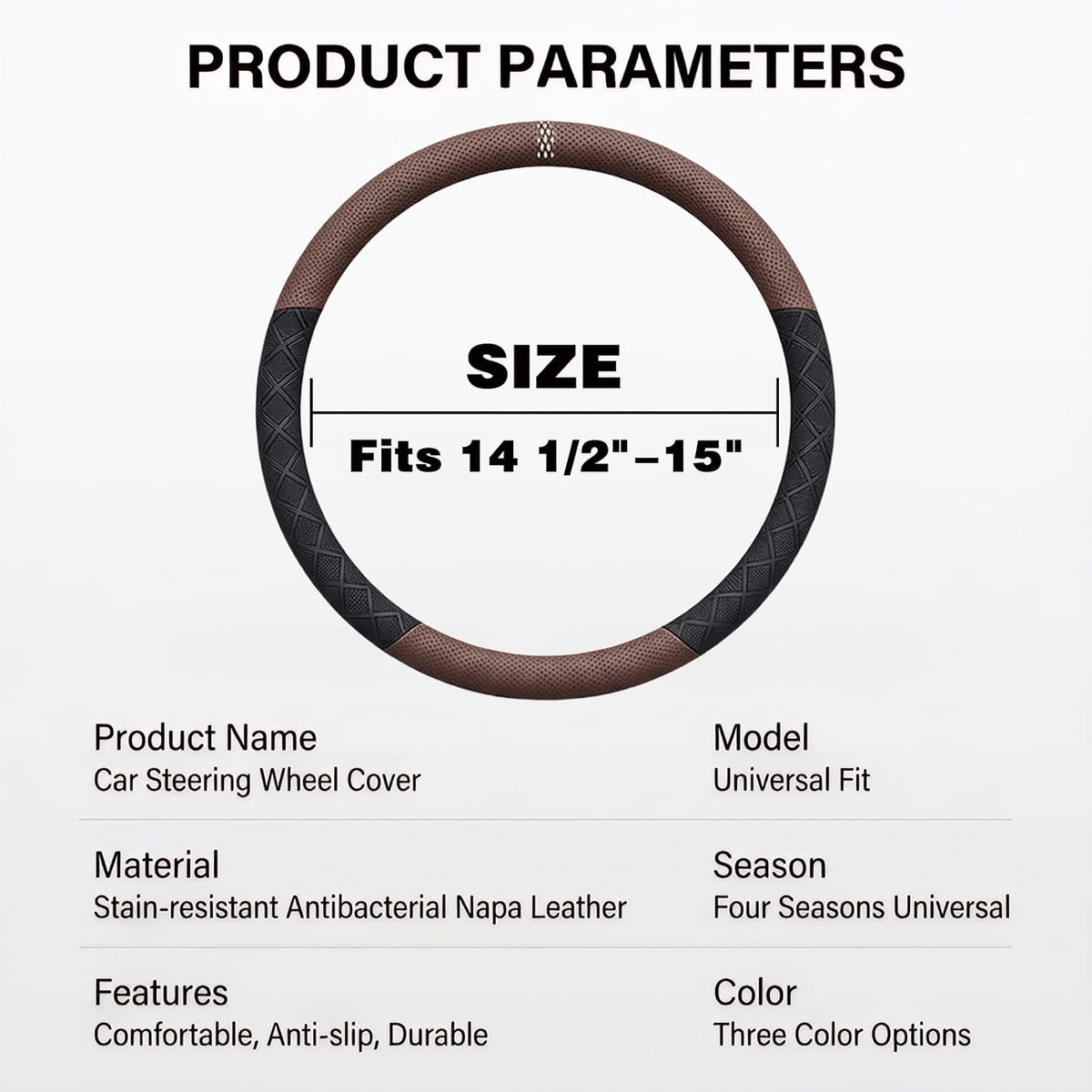 Ultra-Thin Napa Leather Steering Wheel Cover, 15 Inch