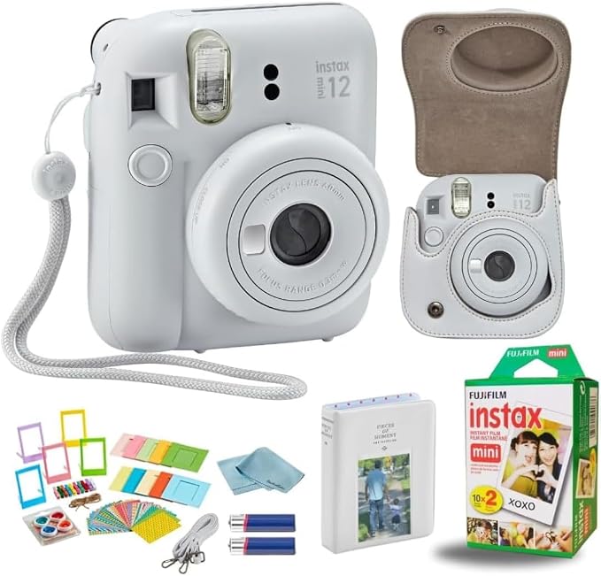 Fujifilm Instant Mini 12 Camera + Accessory Bundle & Custom Case + Fuji Instant