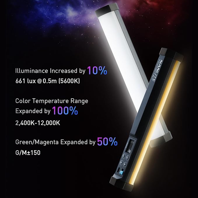 NANLITE PavoTube II 6CP LED RGB Tube: 2400K-12000K Broader Color Temperature