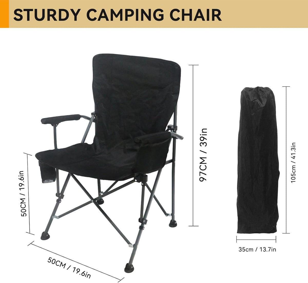 Skiennix Portable Camping Chair - Lightweight & Heavy-Duty Support Up to 500 LBS | Oversized with Side Pockets & Cup Holder