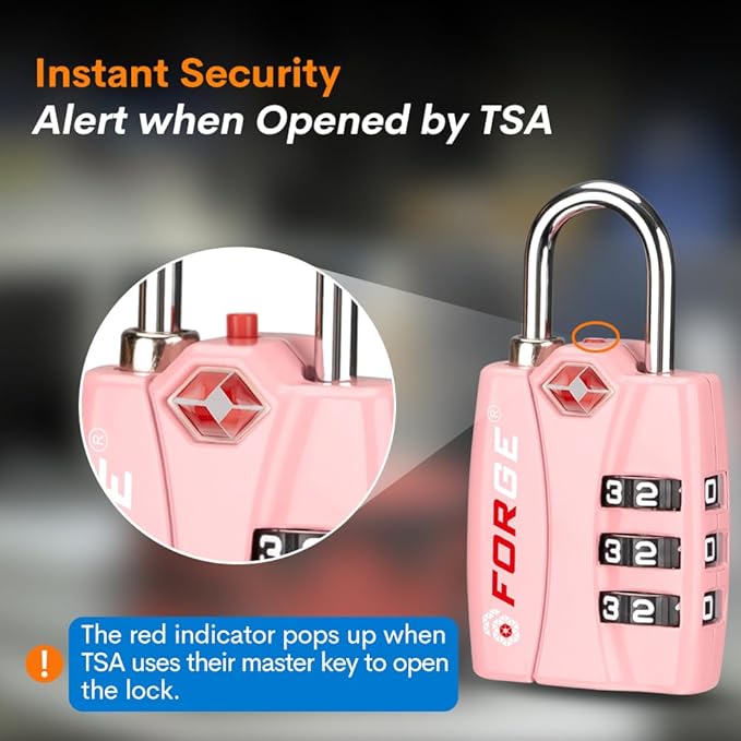 Forge Luggage Locks TSA Approved Luggage Locks, Small TSA Locks with Zinc Alloy Body, Open Alert, Easy Read Dials, for Travel Suitcase, Bag, Backpack, Cases, Lockers. Pink 2 Locks.