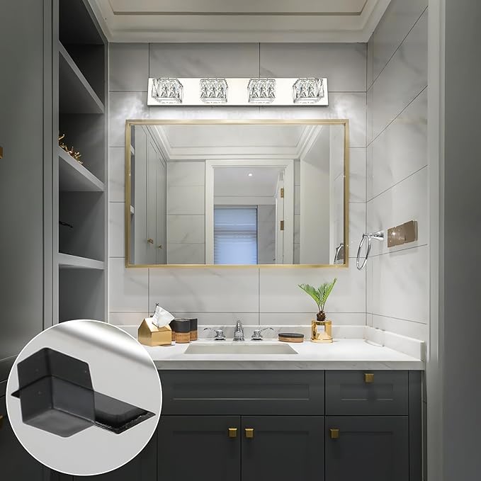 ZUZITO Modern Bathroom Light Fixtures - Crystal 4 Light Bathroom Vanity Light 5CCT Dimmable - LED Chrome Vanity Lighting Fixture