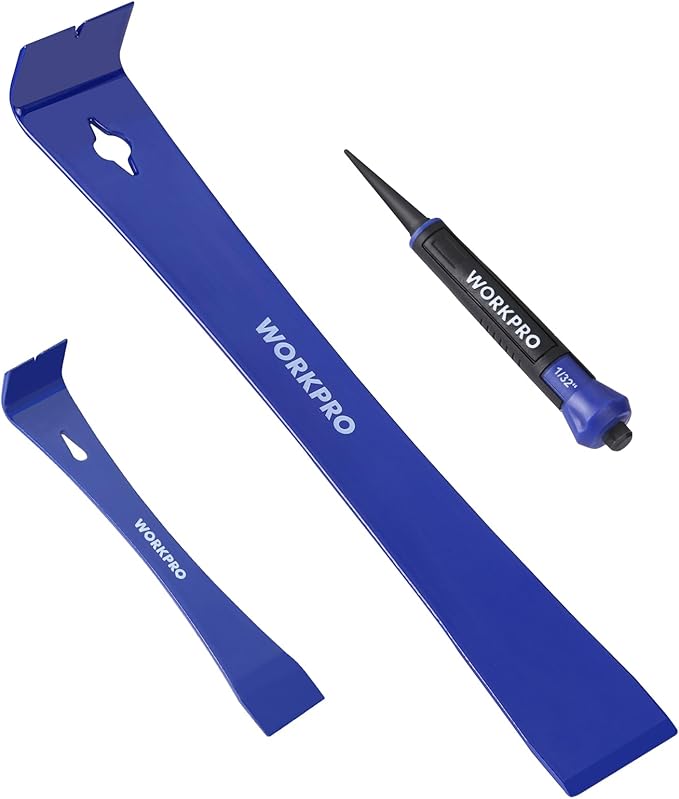 WORKPRO Pry Bar and Nail Punch Set, 5-1/2" Mini Pry Bar, 12" Prybar, 5" Nail Setter, 3-IN-1 Utility Claw Bar for prying, scraping, lifting, pulling, Perfect for Home Remolding & Woodworking