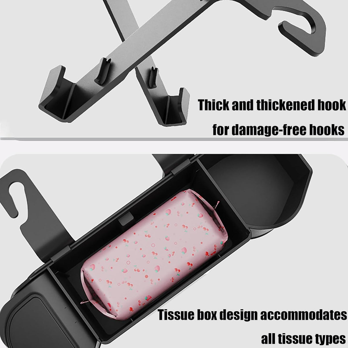 Car Backseat Organizer with Cup Holder, Tissue Box, Trash Bin & Hooks, 3-in-1 Multifunctional Back Seat Car Organizer for Hold Phones, Snacks, Drinks, and Handbags, Gifts for Car Owners (Beige)
