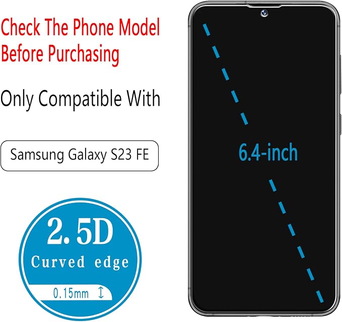 2 Pack Screen Protector for Samsung Galaxy S23 FE Tempered Glass