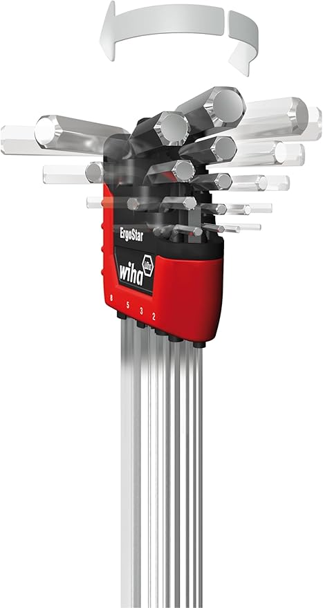 Wiha 66982 ErgoStar Ball End Hex L-Key Set, 22 Piece, Inch & Metric, Chrome Finish, Durable Holder