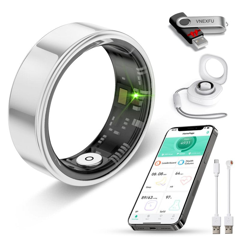 Smart Ring for Women Men Health Tracker - IP68 Waterproof Fitness Ring with Sleep Tracker/Heart Rate/Blood Pressure/Blood Oxygen/Step Counting/Calories for iOS & Android,No Subscription Fee,Silver #9