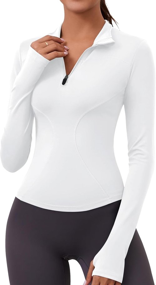 LOMON Women's Quick-Dry Quarter Zip Crop Top - Long Sleeve Athletic Yoga Shirt in Slim Fit