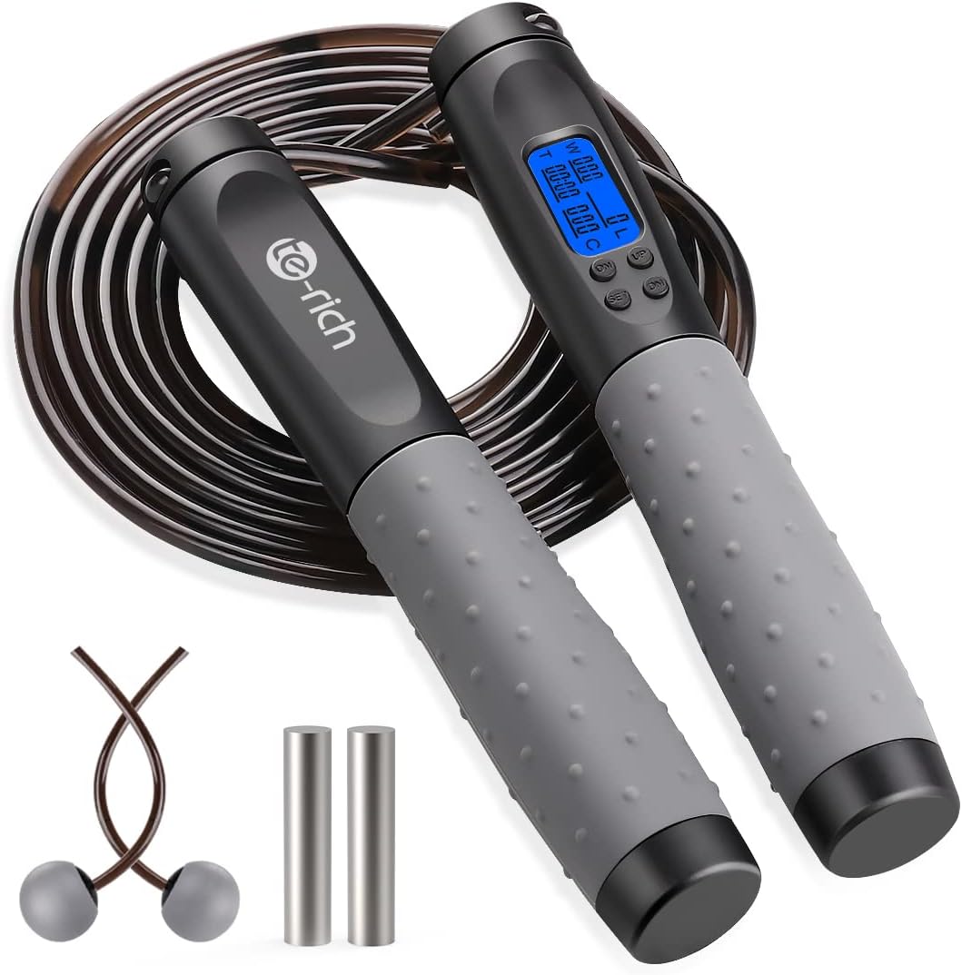 Te-Rich Weighted Jump Rope - Adjustable Length Skipping Rope with Counter for Fitness | Heavy Handles