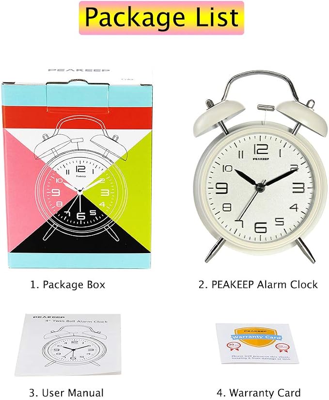 Peakeep 4 Inches Twin Bell Loud Alarm Clock