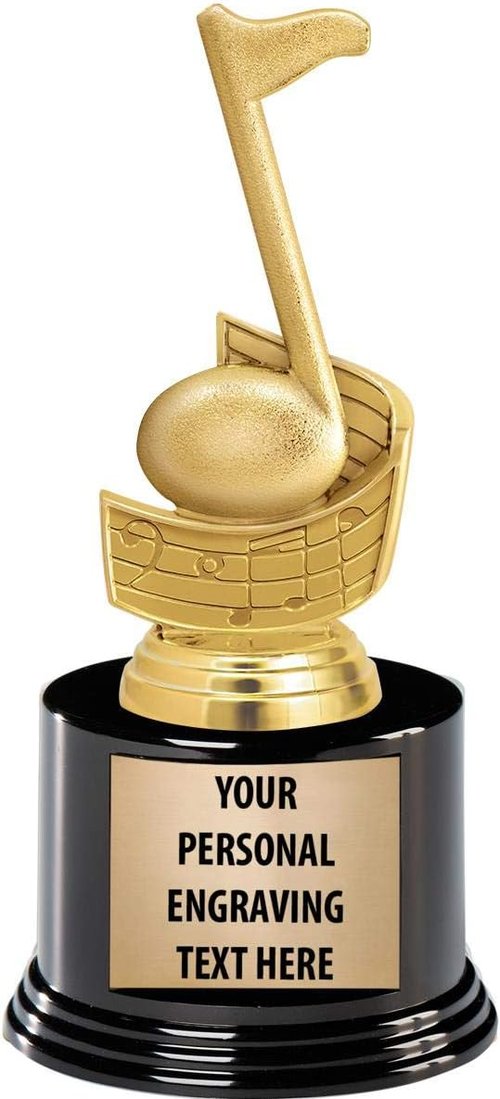 Crown Awards Music Trophies with Custom Engraving, 7.25" Personalized Gold Music Note Singing Trophy On Deluxe Round Base Prime