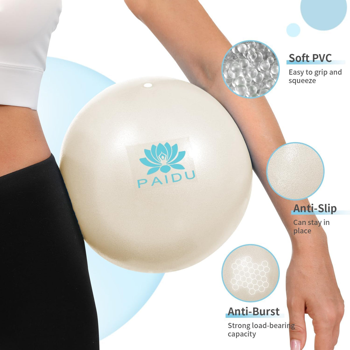 PAIDU Pilates Ball - 10-Inch Anti-Explosion Mini Yoga Ball for Core Training & Stability