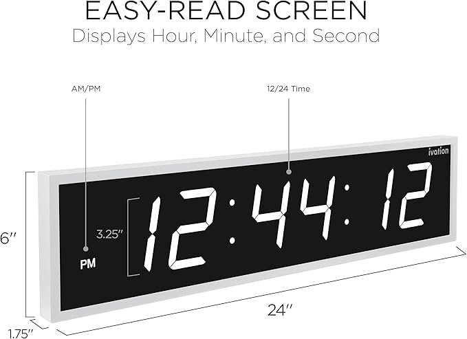Ivation Oversized 24" Large Digital LED Clock | Big Digital Clock