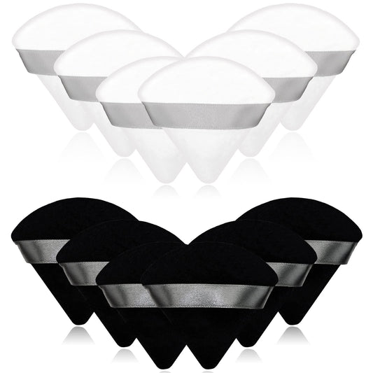 12 Pieces Cosmetic Powder Puff,2.76 Inch Portable Soft Sponge Setting Face Puffs,Triangle Velvet With Ribbon Band Handle For Loo
