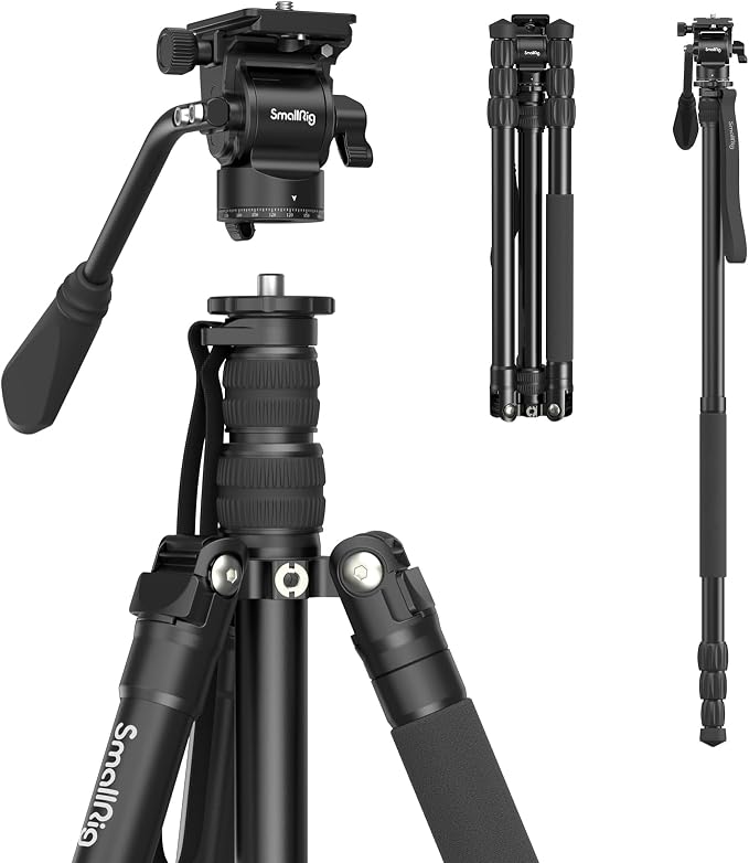 SmallRig CT180 Video Tripod, Aluminum Camera Tripod, 360° Panorama Fluid Head