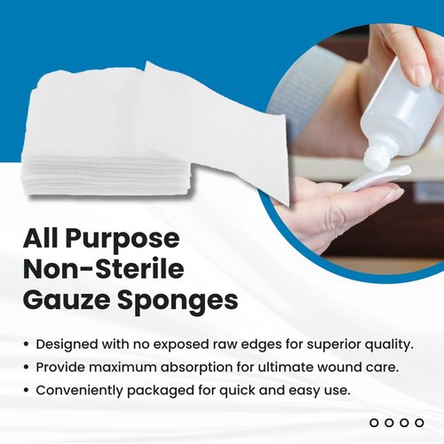 Dealmed 3" x 3" Non-Woven Gauze Sponges (200 Count) 4-Ply All-Purpose Non-Sterile Absorbent Dental Gauze Wound Care Product for First Aid Kit/Medical Facilities (Pack of 4)